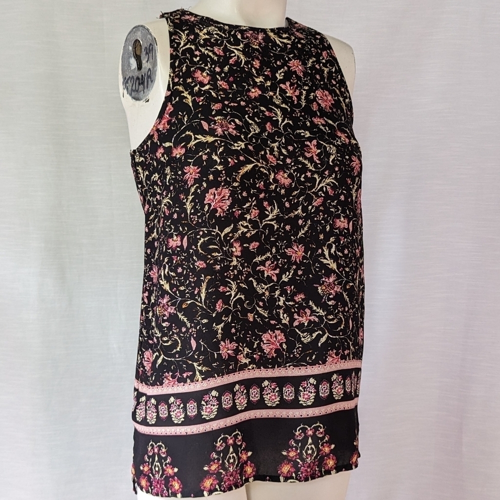NWT Boutique Zipper Back Chiffon Flowy Dark Tank Top‎ with High Neck